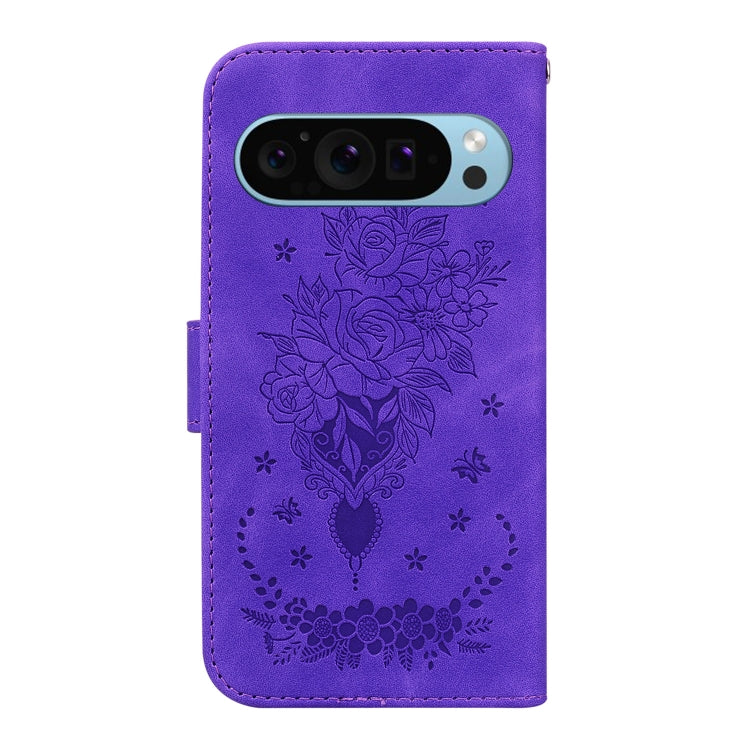 For Google Pixel 9 Butterfly Rose Embossed Leather Phone Case(Purple) - Google Cases by PMC TechLife | Online Shopping South Africa | PMC TechLife | Buy Now Pay Later Mobicred