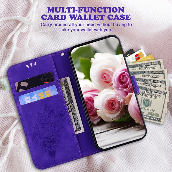 For Google Pixel 9 Butterfly Rose Embossed Leather Phone Case(Purple)