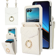 For Motorola Razr 40 Ultra / Razr 2023 V-shaped RFID Card Slot Phone Case with Ring Holder(White)