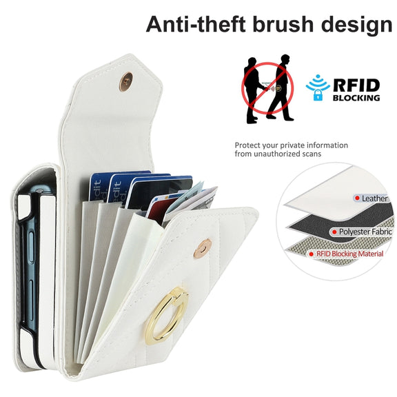 For Motorola Razr 40 Ultra / Razr 2023 V-shaped RFID Card Slot Phone Case with Ring Holder(White)