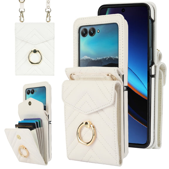 For Motorola Razr 40 Ultra / Razr 2023 V-shaped RFID Card Slot Phone Case with Ring Holder(White)