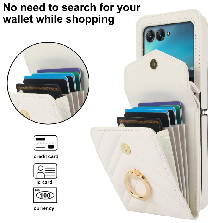 For Motorola Razr 40 Ultra / Razr 2023 V-shaped RFID Card Slot Phone Case with Ring Holder(White)