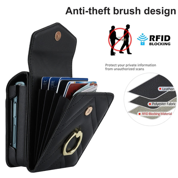 For Motorola Razr 40 Ultra / Razr 2023 V-shaped RFID Card Slot Phone Case with Ring Holder(Black)