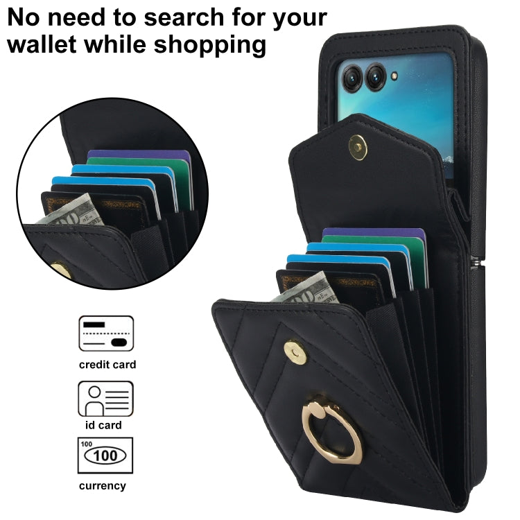 For Motorola Razr 40 Ultra / Razr 2023 V-shaped RFID Card Slot Phone Case with Ring Holder(Black)