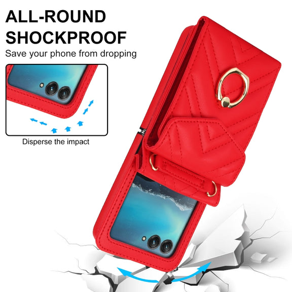 For Motorola Razr 40 Ultra / Razr 2023 V-shaped RFID Card Slot Phone Case with Ring Holder(Red)