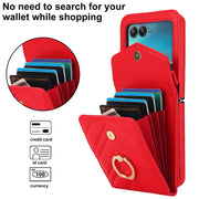 For Motorola Razr 40 Ultra / Razr 2023 V-shaped RFID Card Slot Phone Case with Ring Holder(Red)