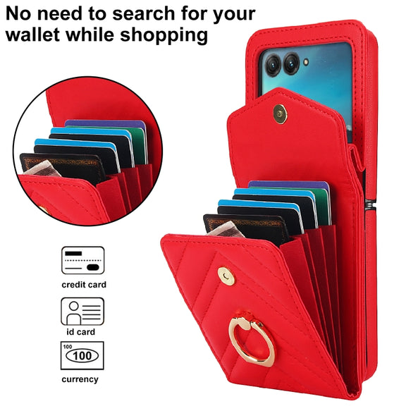 For Motorola Razr 40 Ultra / Razr 2023 V-shaped RFID Card Slot Phone Case with Ring Holder(Red)