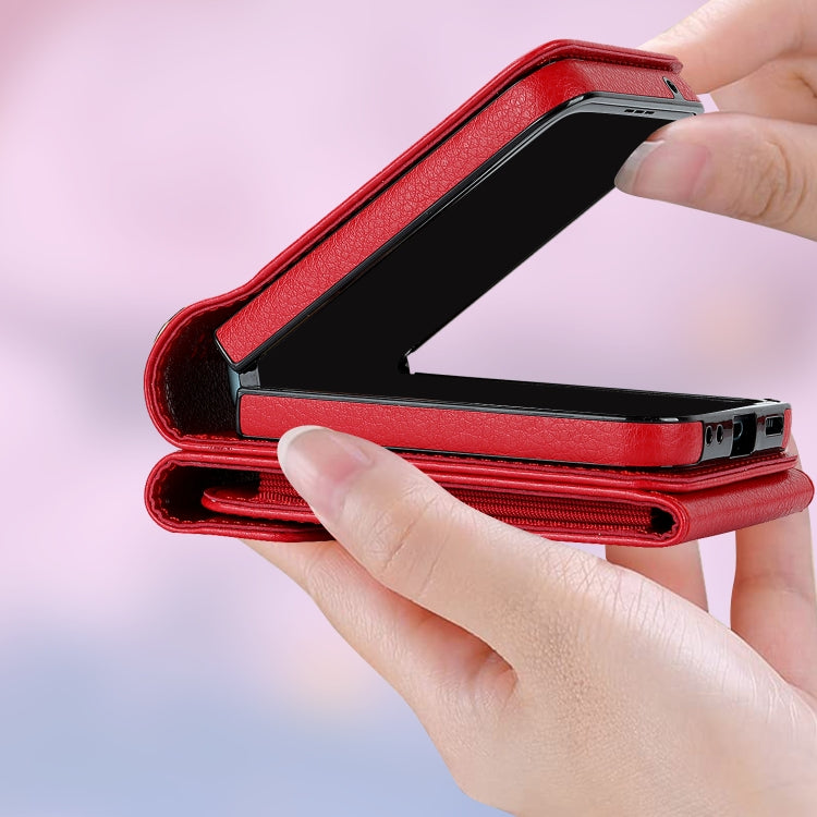For Motorola Razr 40 Ultra / Razr 2023 V-shaped RFID Card Slot Phone Case with Ring Holder(Red)