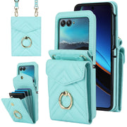 For Motorola Razr 40 Ultra / Razr 2023 V-shaped RFID Card Slot Phone Case with Ring Holder(Green)