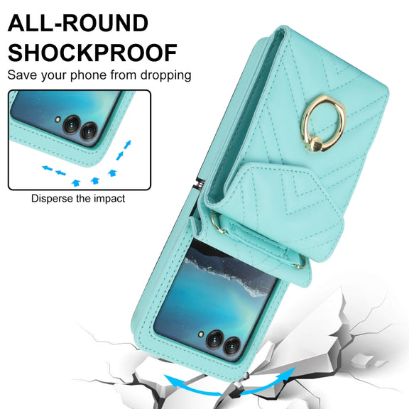 For Motorola Razr 40 Ultra / Razr 2023 V-shaped RFID Card Slot Phone Case with Ring Holder(Green)