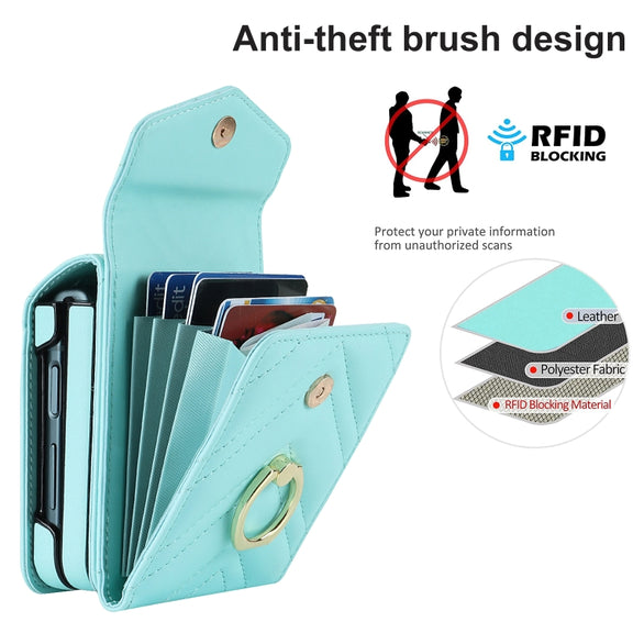 For Motorola Razr 40 Ultra / Razr 2023 V-shaped RFID Card Slot Phone Case with Ring Holder(Green)