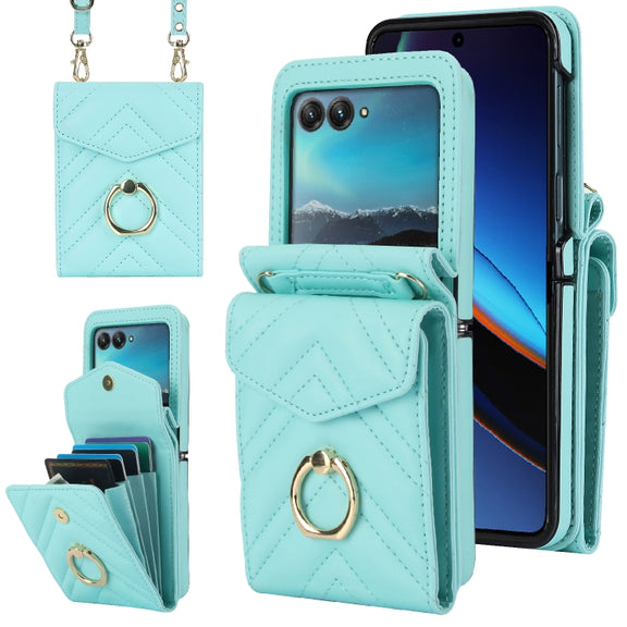 For Motorola Razr 40 Ultra / Razr 2023 V-shaped RFID Card Slot Phone Case with Ring Holder(Green)