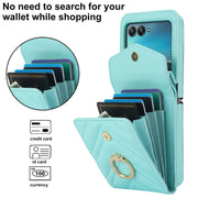 For Motorola Razr 40 Ultra / Razr 2023 V-shaped RFID Card Slot Phone Case with Ring Holder(Green)