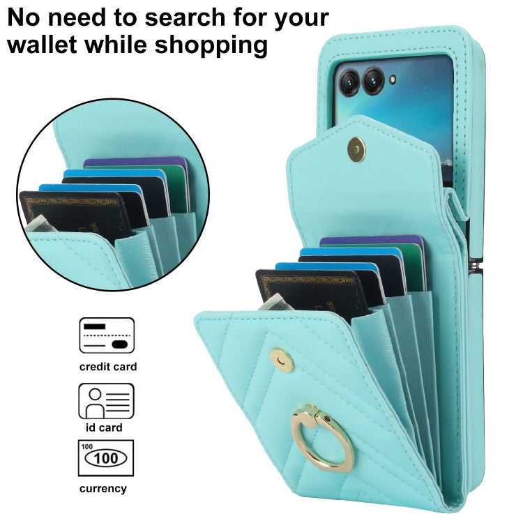 For Motorola Razr 40 Ultra / Razr 2023 V-shaped RFID Card Slot Phone Case with Ring Holder(Green)