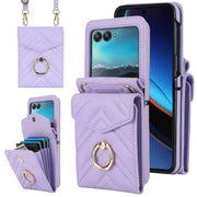 For Motorola Razr 40 Ultra / Razr 2023 V-shaped RFID Card Slot Phone Case with Ring Holder(Purple)