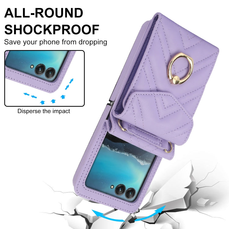 For Motorola Razr 40 Ultra / Razr 2023 V-shaped RFID Card Slot Phone Case with Ring Holder(Purple)