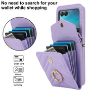 For Motorola Razr 40 Ultra / Razr 2023 V-shaped RFID Card Slot Phone Case with Ring Holder(Purple)