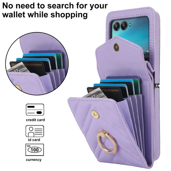 For Motorola Razr 40 Ultra / Razr 2023 V-shaped RFID Card Slot Phone Case with Ring Holder(Purple)