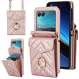 For Motorola Razr 40 Ultra / Razr 2023 V-shaped RFID Card Slot Phone Case with Ring Holder(Rose Gold) - Motorola Cases by PMC TechLife | Online Shopping South Africa | PMC TechLife | Buy Now Pay Later Mobicred