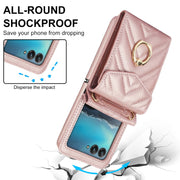 For Motorola Razr 40 Ultra / Razr 2023 V-shaped RFID Card Slot Phone Case with Ring Holder(Rose Gold)