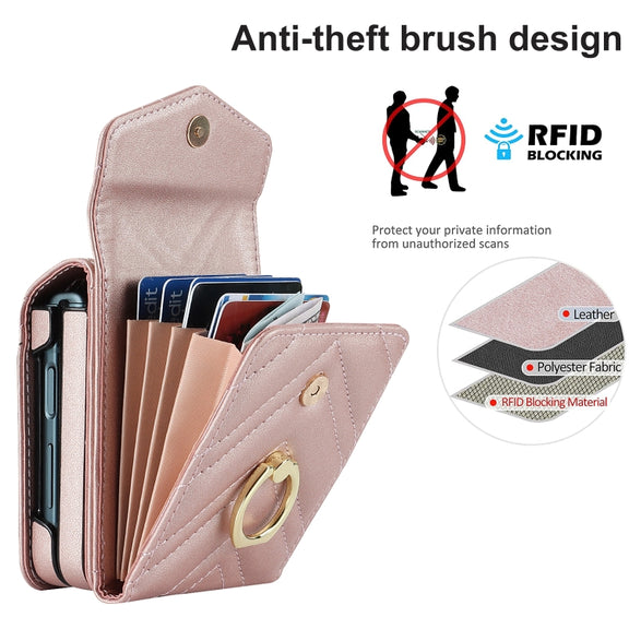 For Motorola Razr 40 Ultra / Razr 2023 V-shaped RFID Card Slot Phone Case with Ring Holder(Rose Gold)