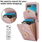 For Motorola Razr 40 Ultra / Razr 2023 V-shaped RFID Card Slot Phone Case with Ring Holder(Rose Gold)
