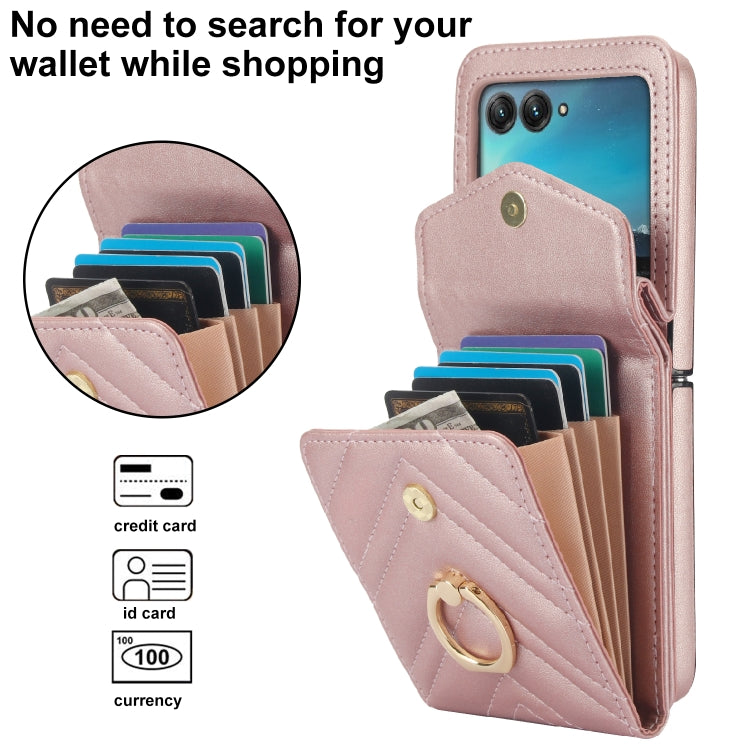 For Motorola Razr 40 Ultra / Razr 2023 V-shaped RFID Card Slot Phone Case with Ring Holder(Rose Gold)