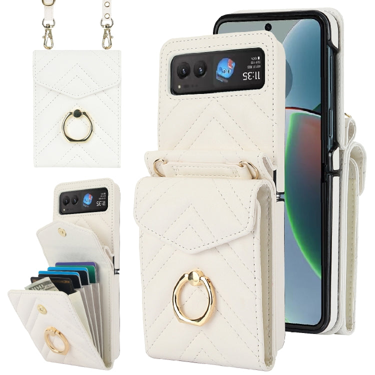 For Motorola Razr 40 V-shaped RFID Card Slot Phone Case with Ring Holder(White) - Motorola Cases by PMC TechLife | Online Shopping South Africa | PMC TechLife | Buy Now Pay Later Mobicred