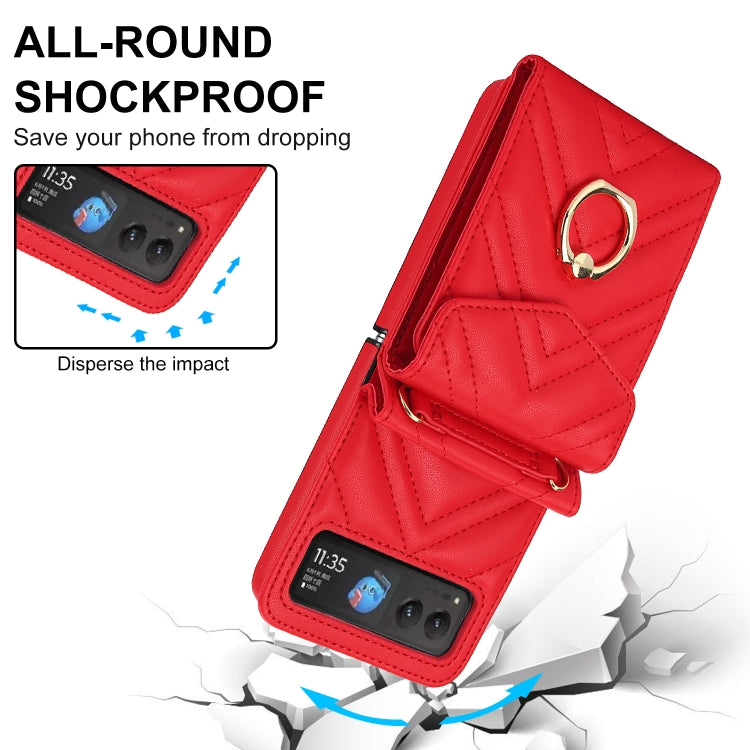 For Motorola Razr 40 V-shaped RFID Card Slot Phone Case with Ring Holder(Red) - Motorola Cases by PMC TechLife | Online Shopping South Africa | PMC TechLife | Buy Now Pay Later Mobicred
