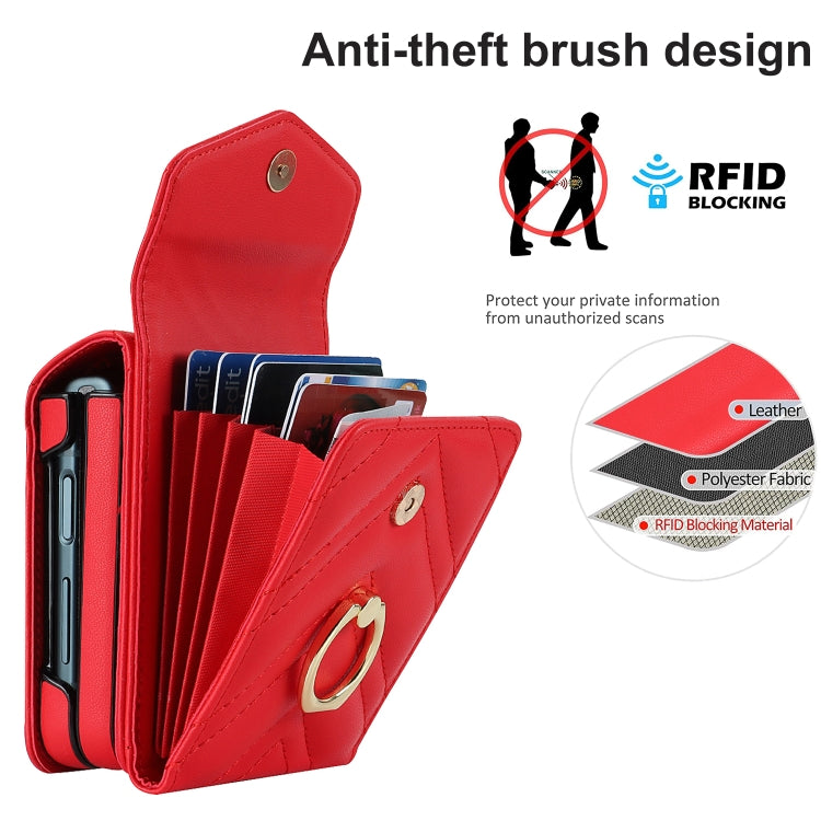 For Motorola Razr 40 V-shaped RFID Card Slot Phone Case with Ring Holder(Red)