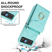 For Motorola Razr 40 V-shaped RFID Card Slot Phone Case with Ring Holder(Green)
