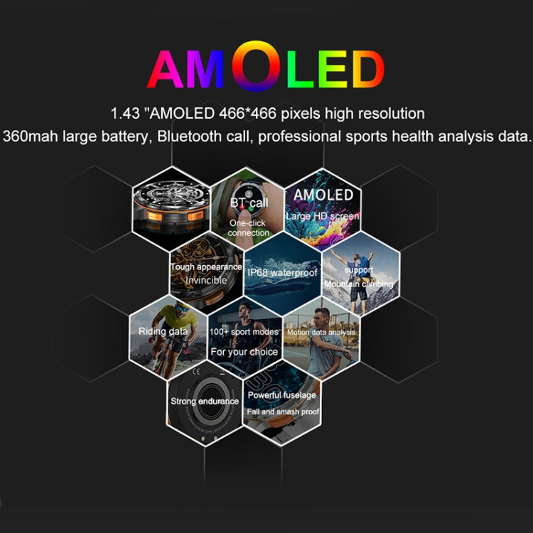 LEMFO AK59 1.43 inch AMLOED Round Screen Silicone Strap Smart Watch(Black)