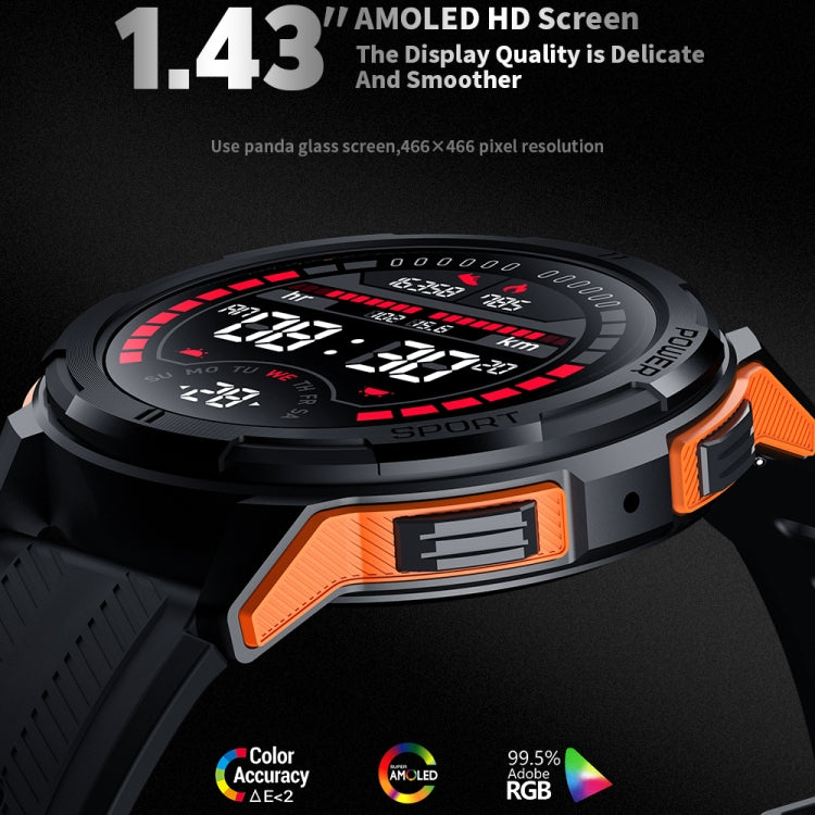 LEMFO C25 1.43 inch HD Round Screen Outdoor Smart Watch Supports Blood Oxygen Detection/Sedentary Reminder(Black Orange)