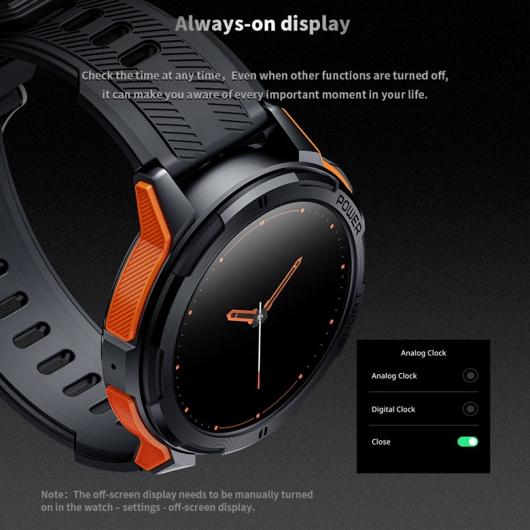 LEMFO C25 1.43 inch HD Round Screen Outdoor Smart Watch Supports Blood Oxygen Detection/Sedentary Reminder(Black Orange)