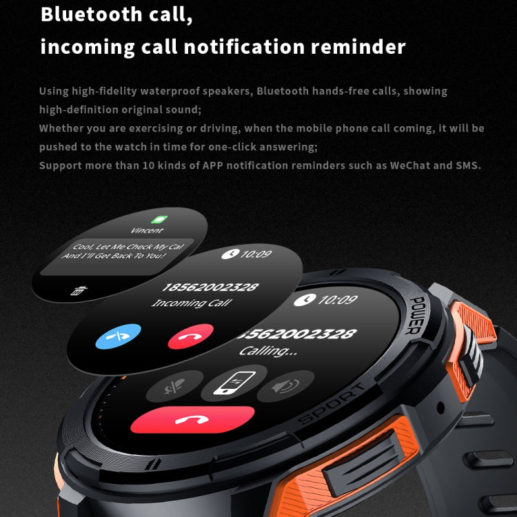 LEMFO C25 1.43 inch HD Round Screen Outdoor Smart Watch Supports Blood Oxygen Detection/Sedentary Reminder(Black Orange)