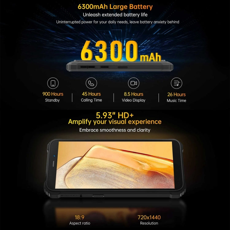 Oukitel WP32, 4GB+128GB, IP68/IP69K, 5.93 inch Android 13 Unisoc Tiger T606 Octa-core, NFC, OTG, Network: 4G(Black) - OUKITEL by OUKITEL | Online Shopping South Africa | PMC TechLife | Buy Now Pay Later Mobicred