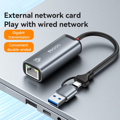 Yesido HB26 2 in 1 USB+USB-C/Type-C to Ethernet Adapter(Grey) - free shipping - PMC Jewellery - Order now!