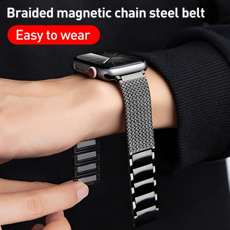 For Apple Watch 42mm Magnetic Clasp Braided Chain Stainless Steel Watch Band(Silver)