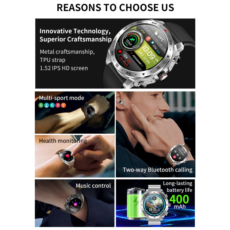 T95 1.52 inch BT5.0 Smart Sport Watch with Earbuds, Support Bluetooth Call / Blood Oxygen / Heart Rate / Blood Pressure Health Monitor(Black)