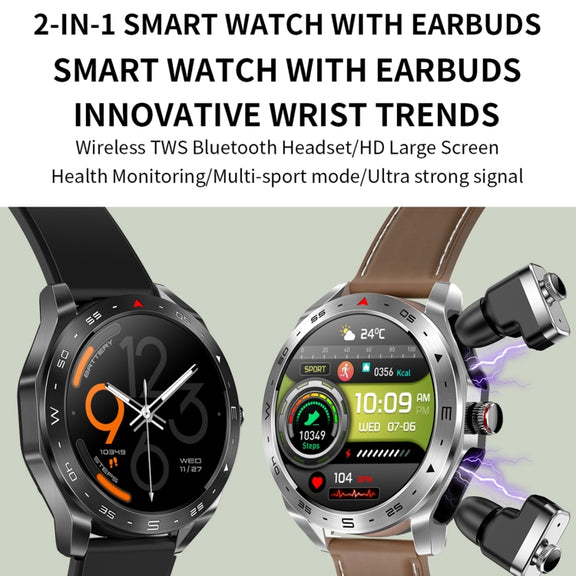T95 1.52 inch BT5.0 Smart Sport Watch with Earbuds, Support Bluetooth Call / Blood Oxygen / Heart Rate / Blood Pressure Health Monitor(Silver)