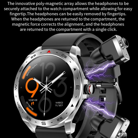 T95 1.52 inch BT5.0 Smart Sport Watch with Earbuds, Support Bluetooth Call / Blood Oxygen / Heart Rate / Blood Pressure Health Monitor(Silver)