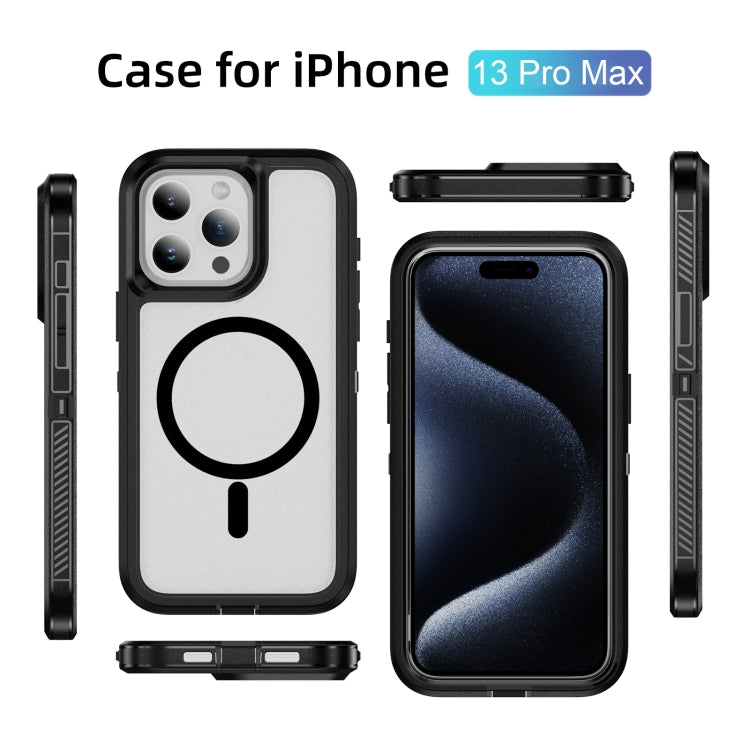 For iPhone 13 Pro Max Guard Magsafe Magnetic Ring Matte Phone Case(Black+Transparent) - iPhone 13 Pro Max Cases by PMC TechLife | Online Shopping South Africa | PMC TechLife