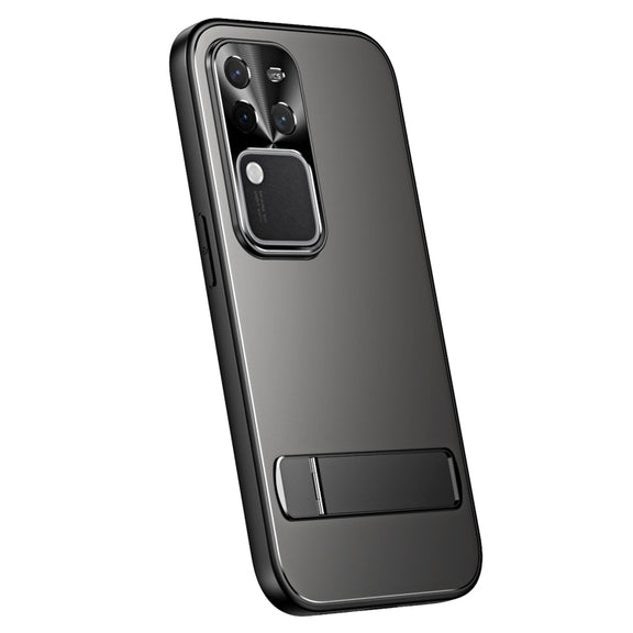 For vivo S18 Pro R-JUST RJ-61 Electroplating Frosted TPU + PC Phone Case with Holder(Grey)