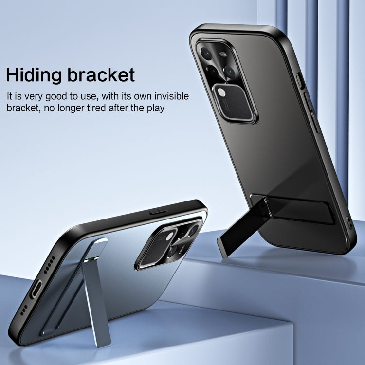For vivo S18 Pro R-JUST RJ-61 Electroplating Frosted TPU + PC Phone Case with Holder(Blue)