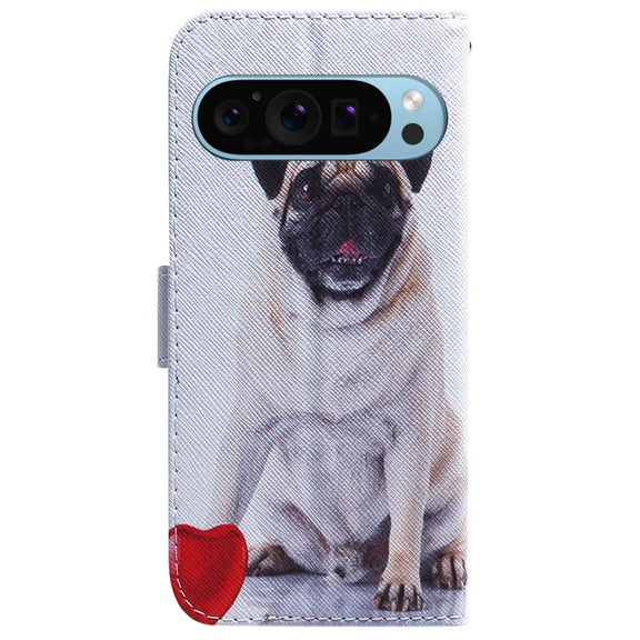 For Google Pixel 9 Pro Coloured Drawing Flip Leather Phone Case(Pug)