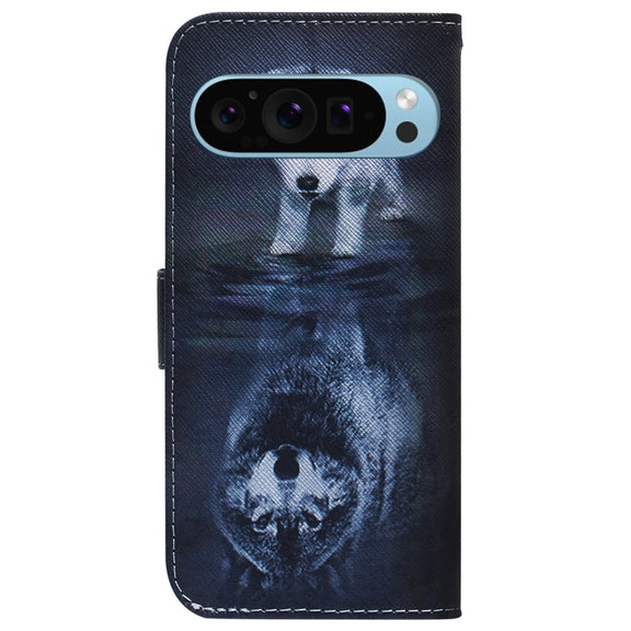 For Google Pixel 9 Pro Coloured Drawing Flip Leather Phone Case(Wolf and Dog)