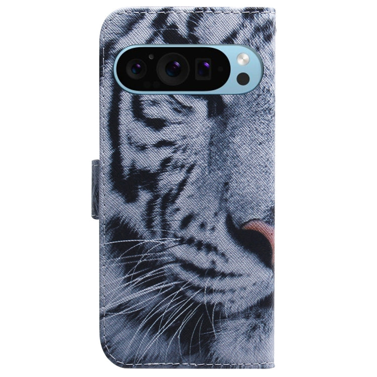 For Google Pixel 9 Coloured Drawing Flip Leather Phone Case(Tiger) - Google Cases by PMC TechLife | Online Shopping South Africa | PMC TechLife | Buy Now Pay Later Mobicred