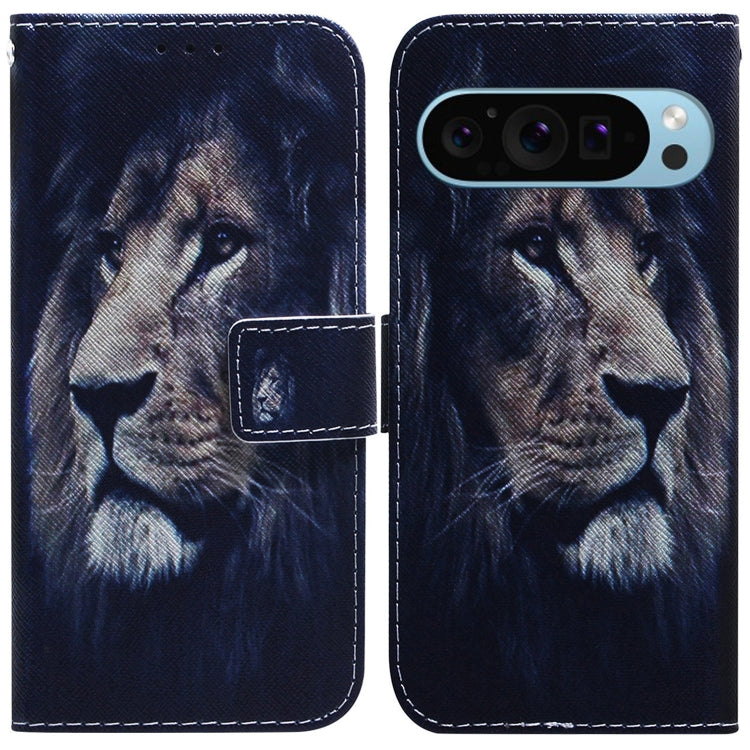 For Google Pixel 9 Coloured Drawing Flip Leather Phone Case(Lion) - Google Cases by PMC TechLife | Online Shopping South Africa | PMC TechLife | Buy Now Pay Later Mobicred