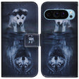 For Google Pixel 9 Coloured Drawing Flip Leather Phone Case(Wolf and Dog) - Google Cases by PMC TechLife | Online Shopping South Africa | PMC TechLife | Buy Now Pay Later Mobicred