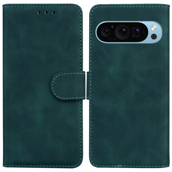 For Google Pixel 9 Pro Skin Feel Pure Color Flip Leather Phone Case(Green)